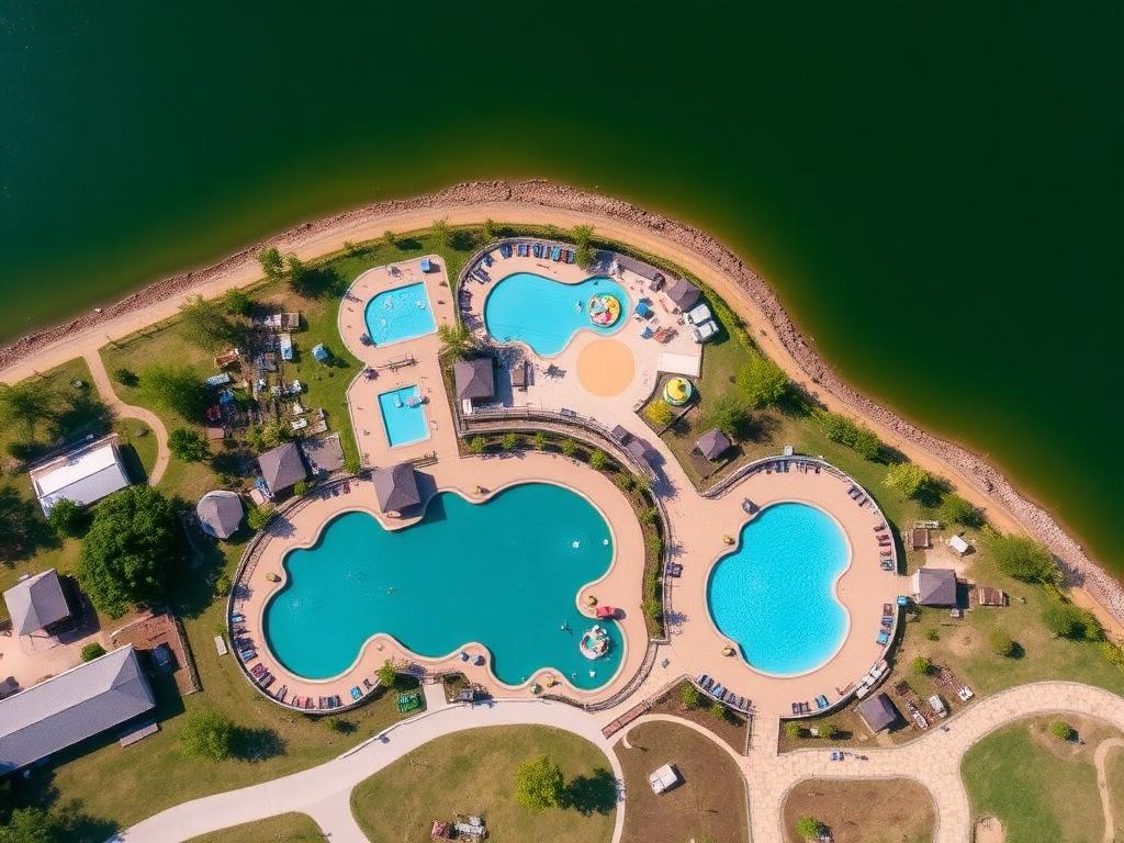 Aerial view of campground waterpark and pools