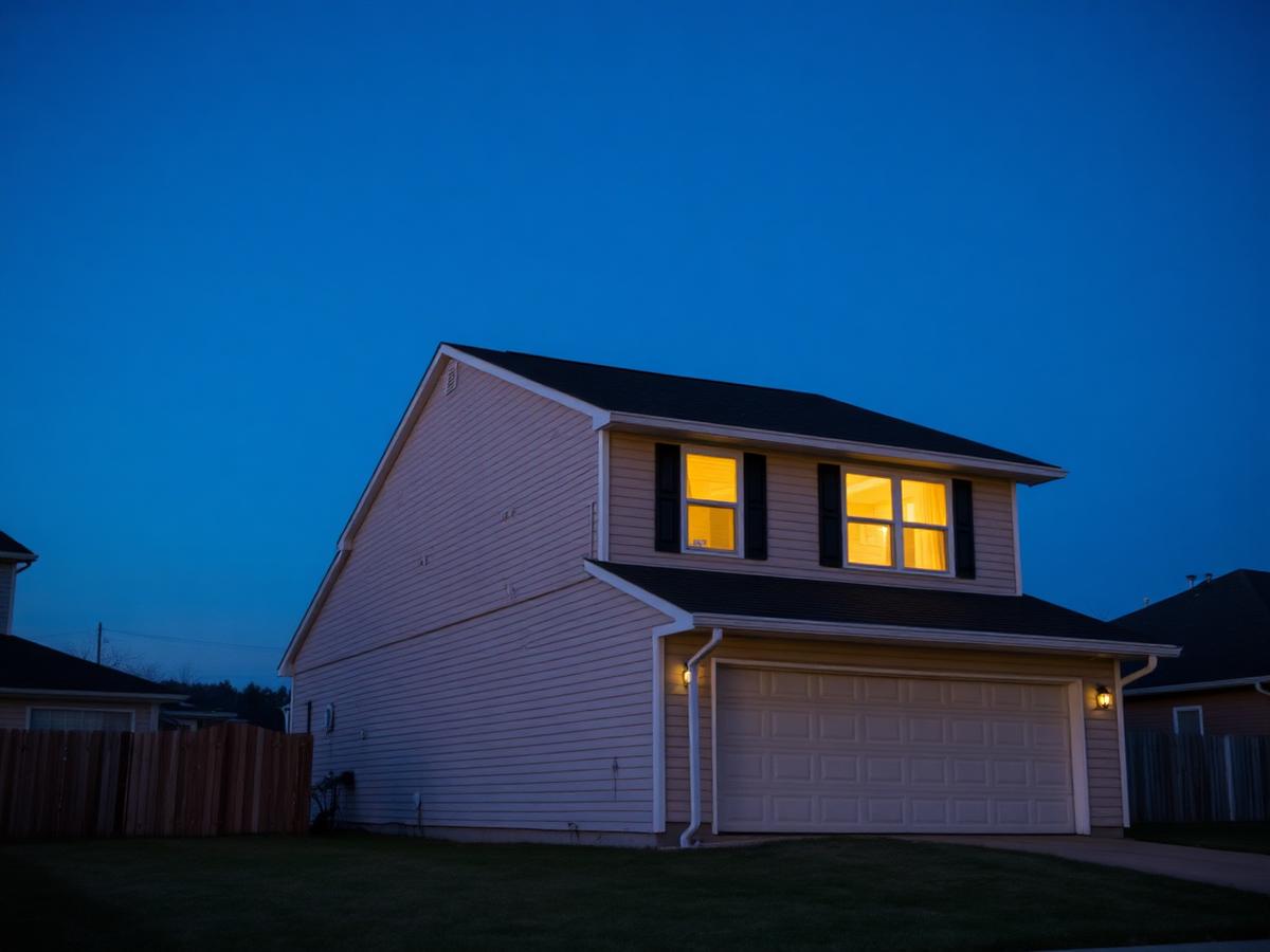 Home photographed at twilight