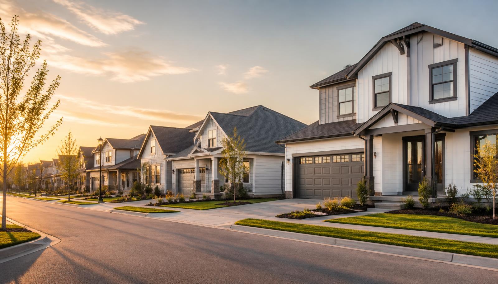 New construction community photography at golden hour