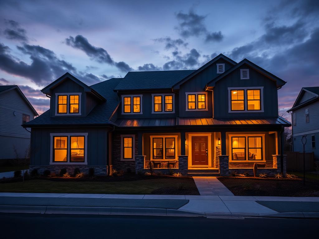 Model home at dusk — Twilight in Houston, TX
