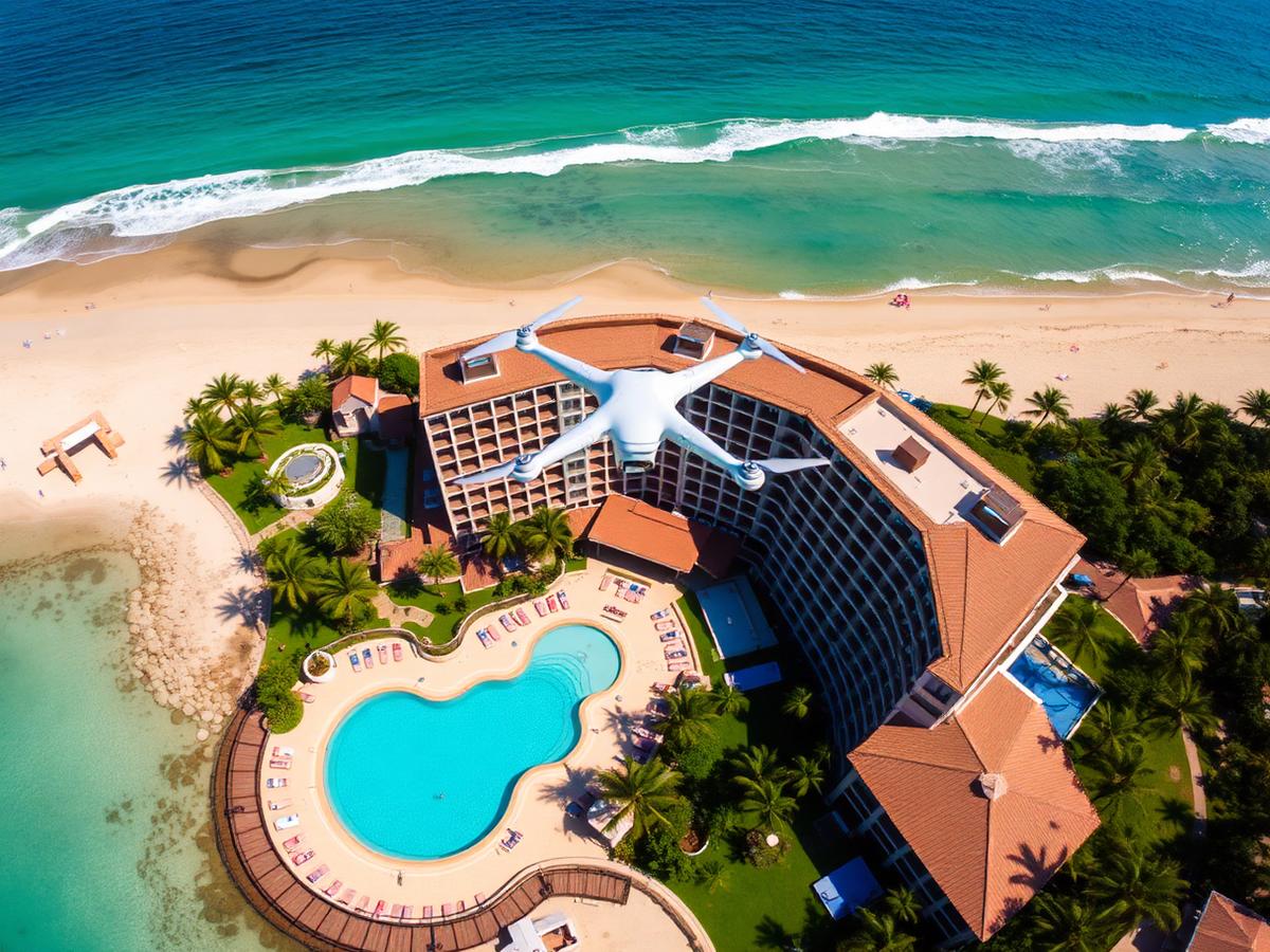 Aerial view of a beachfront resort