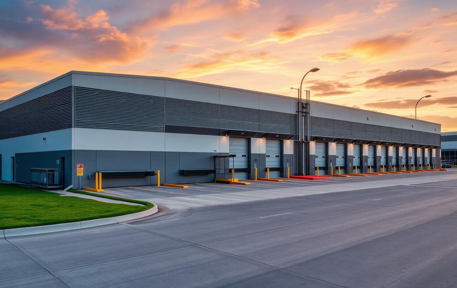 Industrial warehouse photography at golden hour