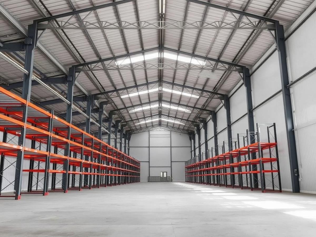 Interior of an industrial warehouse with racking