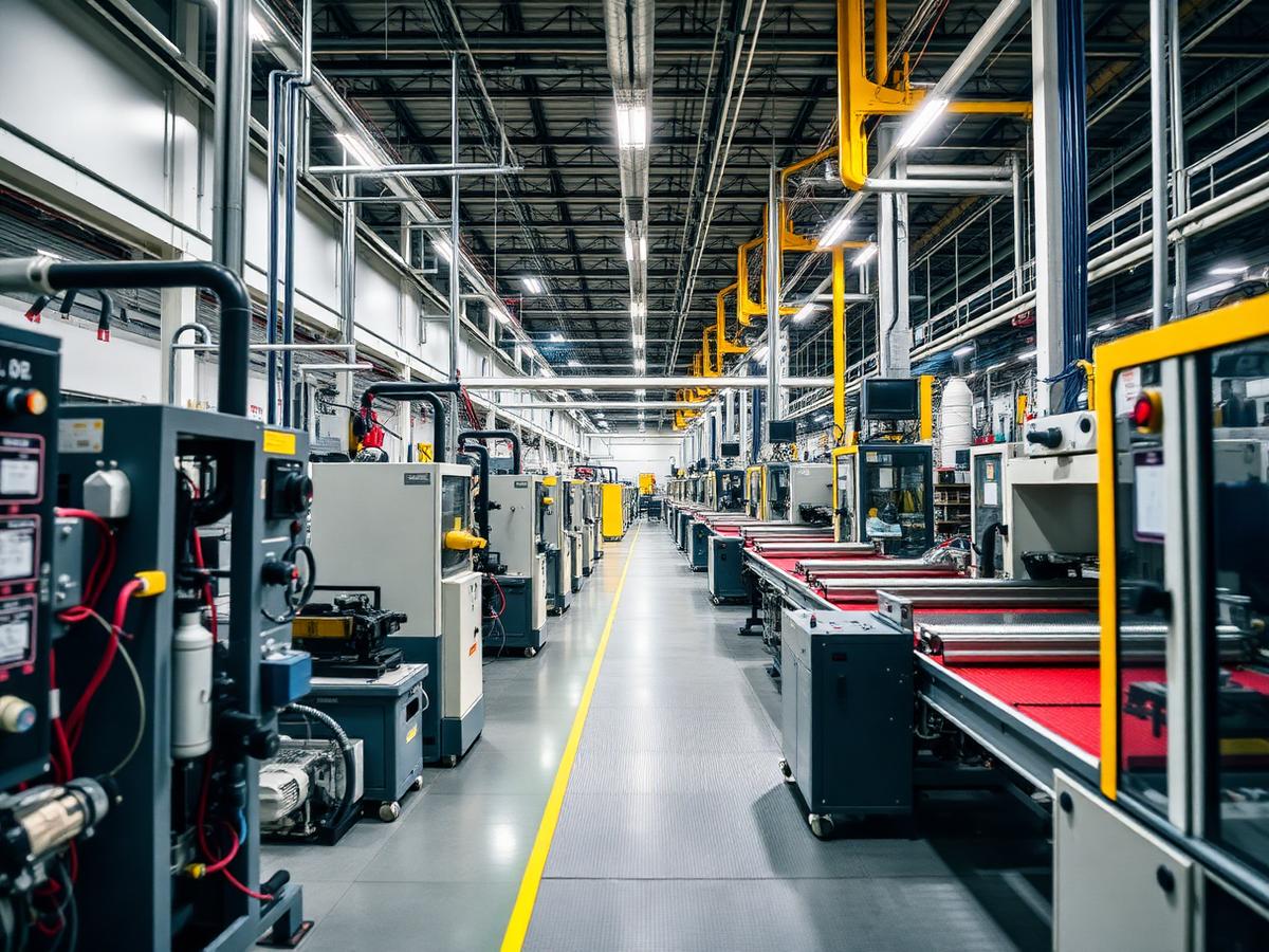 Manufacturing plant interior with machinery