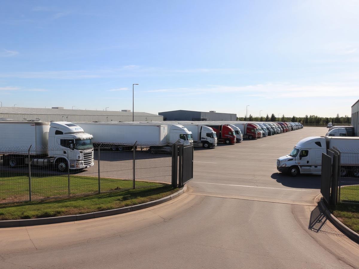 Industrial truck yard with trailers