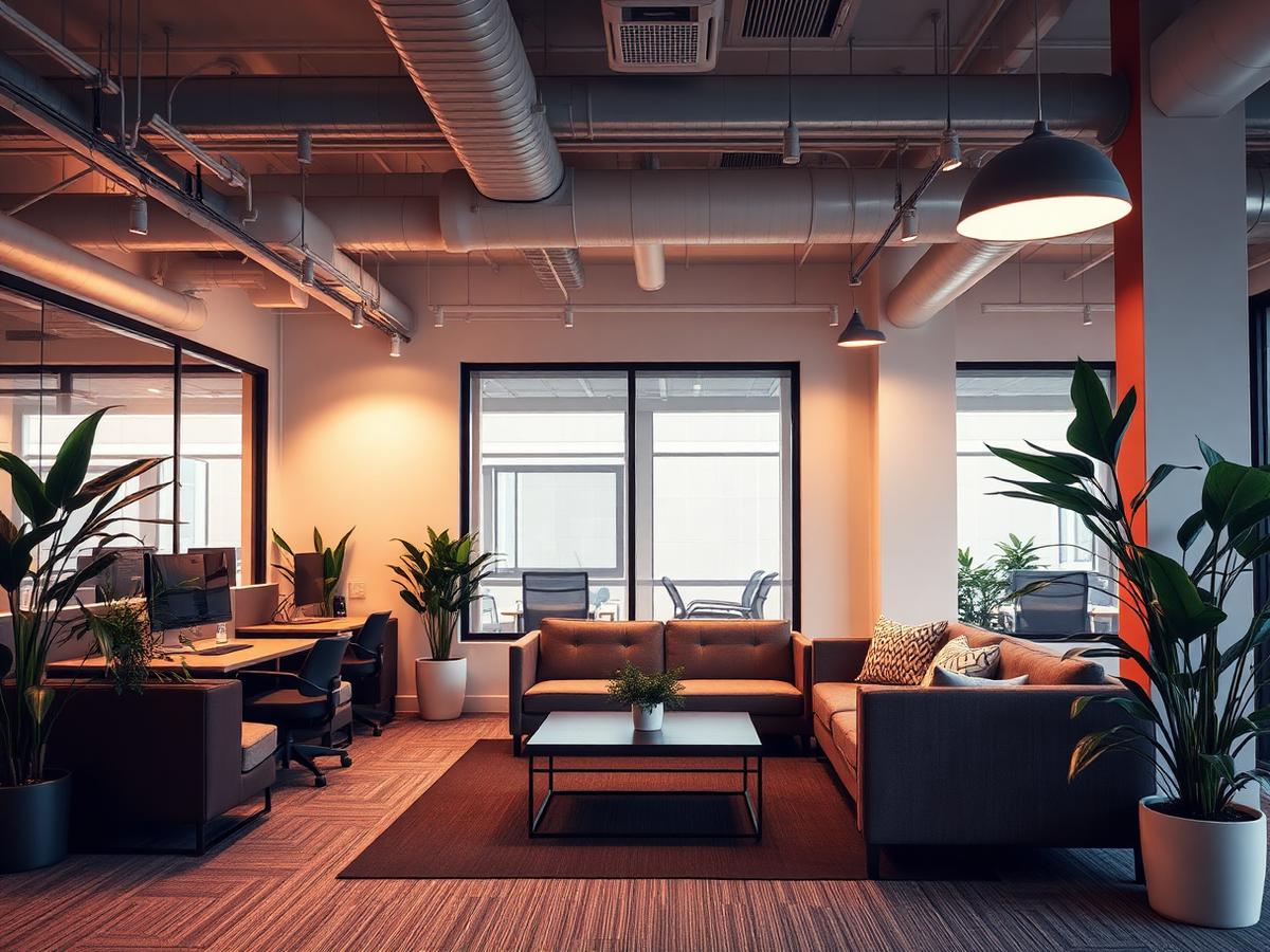 Coworking office suite with lounge seating