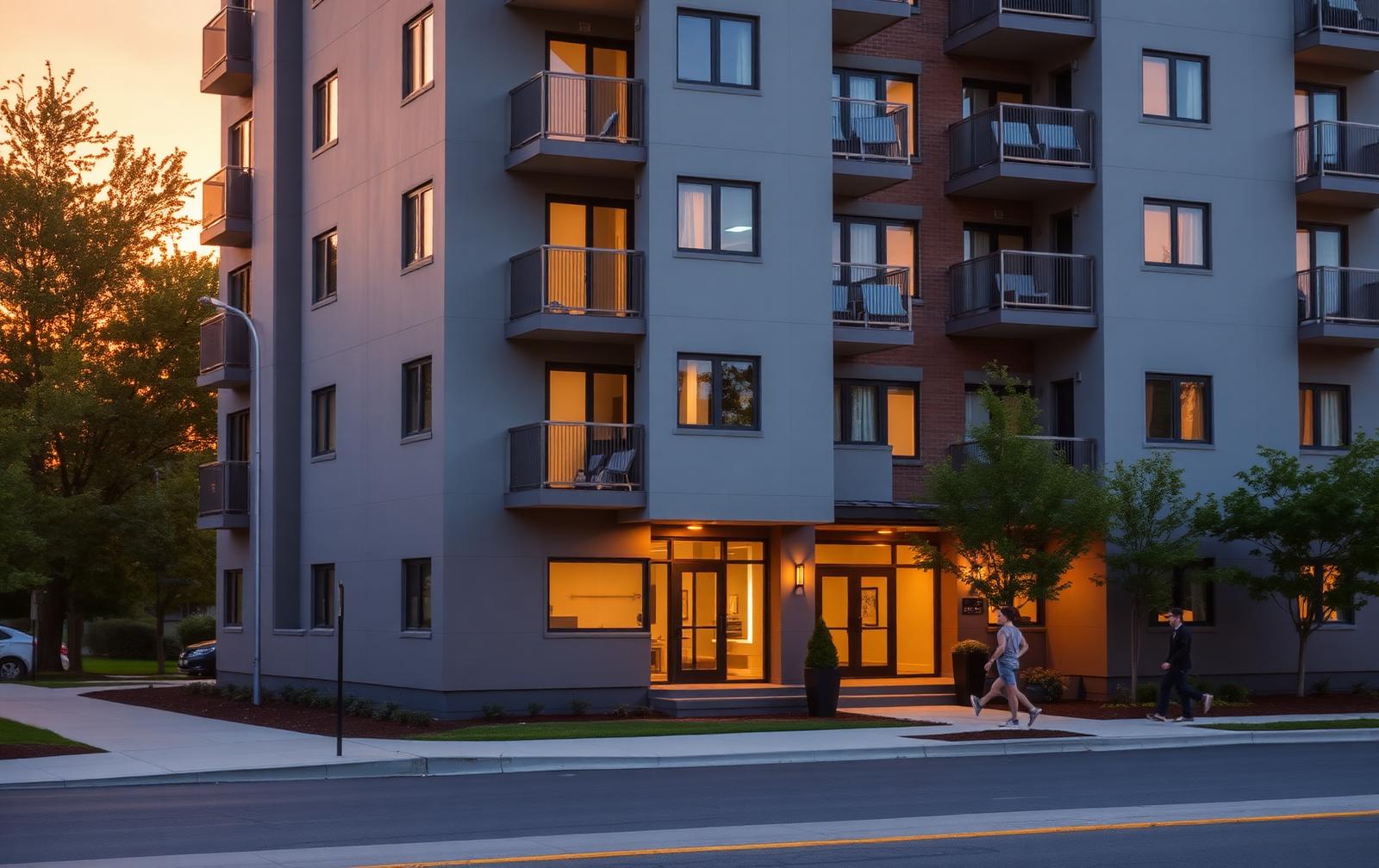 Student housing photography at golden hour