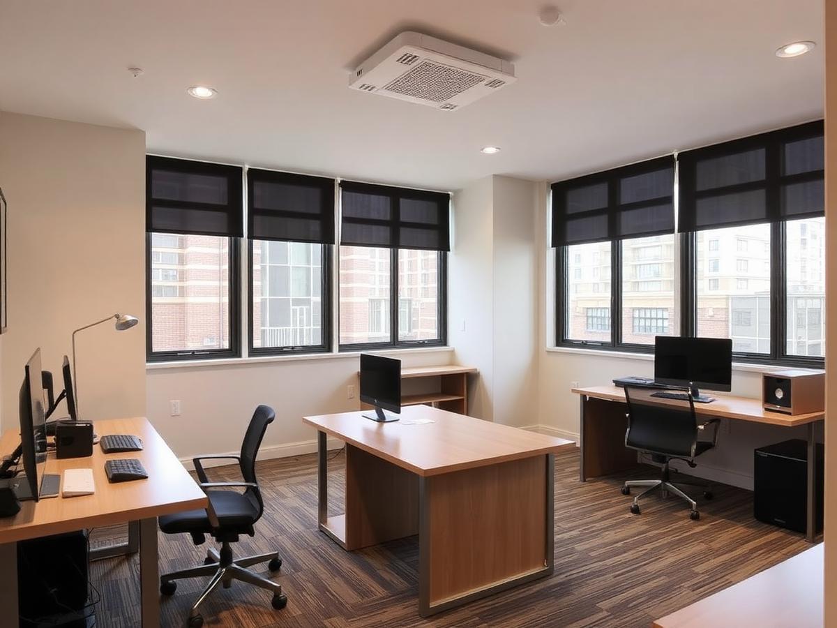 Student housing study room with desks