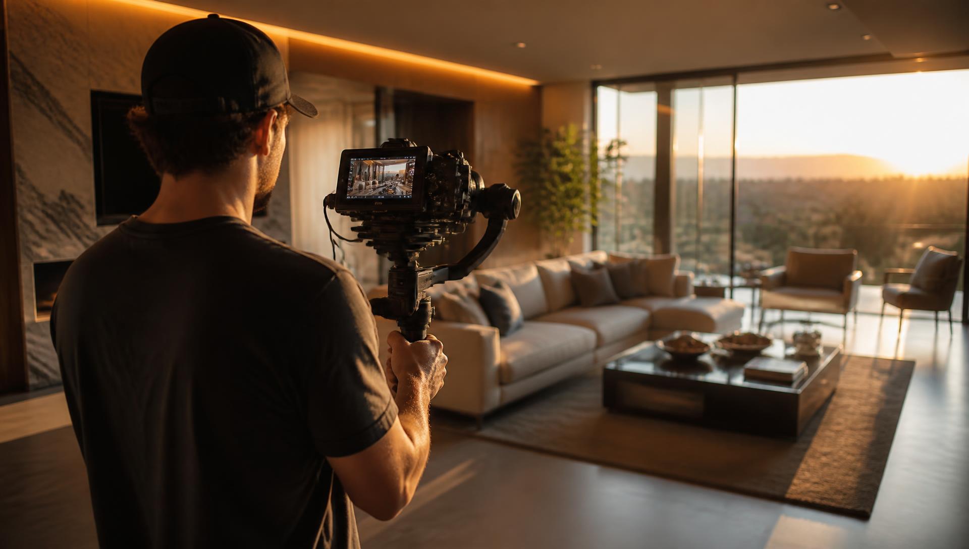 Videographer filming a professional real estate walkthrough video
