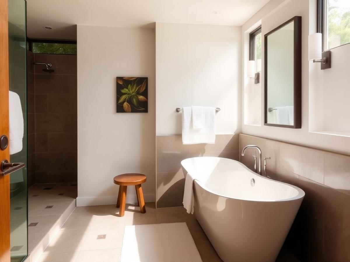 Vacation rental bathroom with freestanding tub