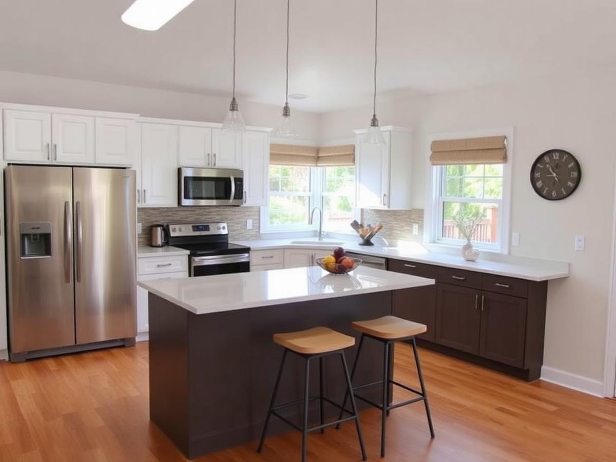 Vacation rental kitchen with island and bar stools